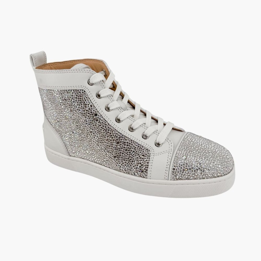 Christian Louboutin Louis Strass High Top Sneakers Size 40 US 10 White Crystal - Picture 10 of 15